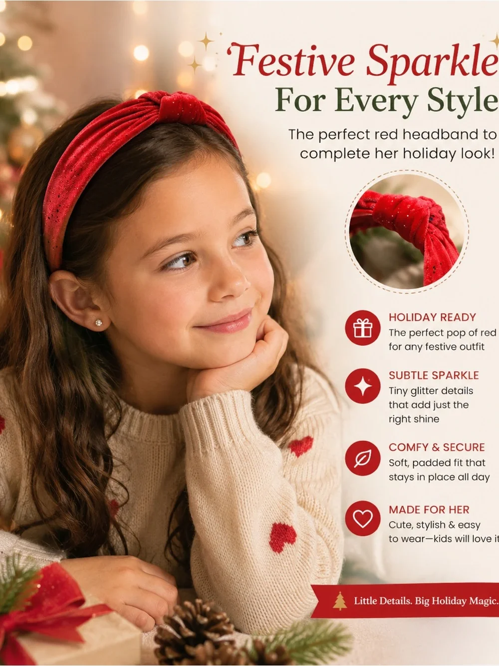Holiday Glitter Knot Headband Set – Red & Black Velvet Style